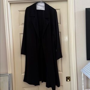 Eileen Fisher Silk Georgette Crepe Black Elegant Open Front Minimalist Topper L